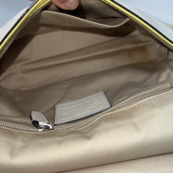 Coach Willis Cream & Lime Green Colorblocked Saddle Convertible Crossbody Bag - Picture 10 of 12